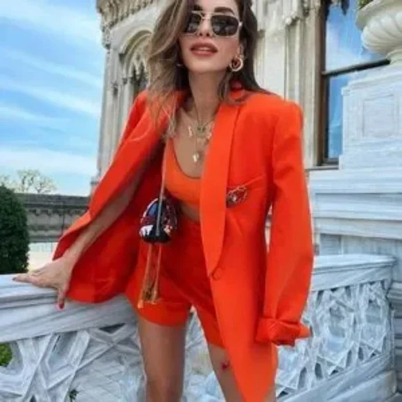 ZARA 2 Piece Blazer And Shorts Set Orange - Picture 6 of 6